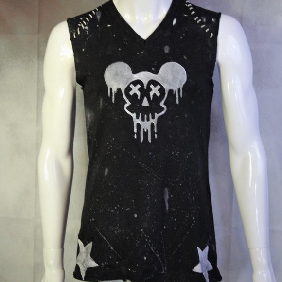 Mickey Mouse Skull Handmade Distressed Shirt - Picture 1 of 6